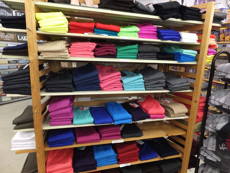 Shop shelf full of leggings