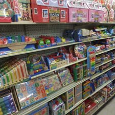Shelf full of toys