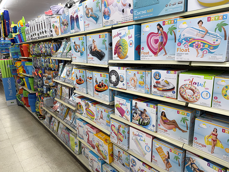 Shop shelf full of Swim Toys